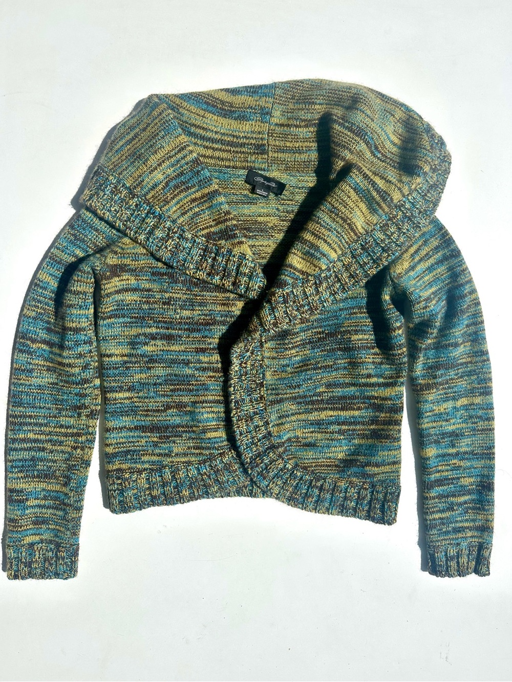 Christopher Fisher 100% Cashmere Space Dye Women’s Cropped Cardigan- Green/Blu S